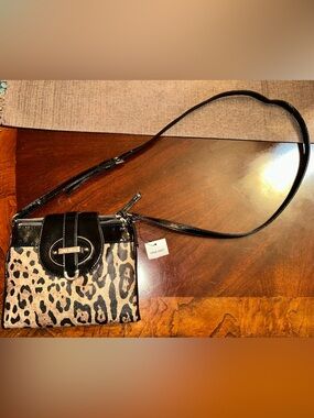 Brand New Nine West Leopard Crossbody with Black Patent Trim